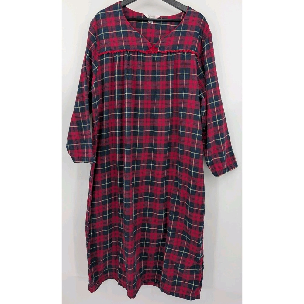Womens Red Plaid Flannel Nightgown KayAnna Size XL Cottagecore Cabincore Country